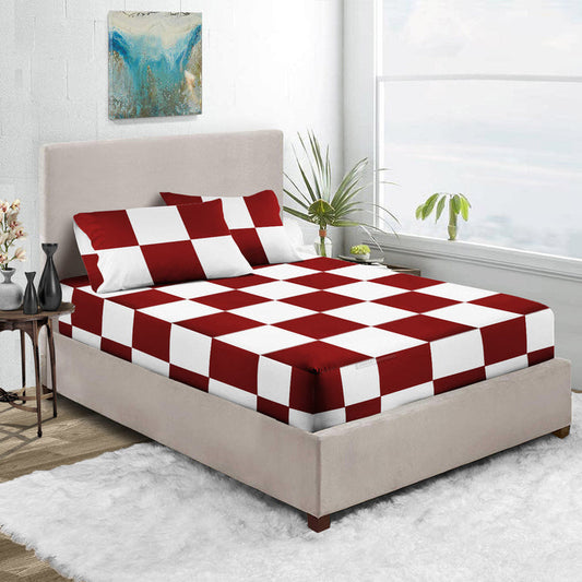 1000 and 600 TC Burgundy - White Chex Fitted Sheet