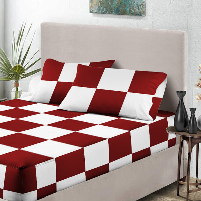 1000 and 600 TC Burgundy - White Chex Fitted Sheet