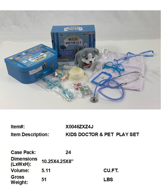 10.25X4.25X8"KIDS DOCTOR & PET  PLAY SET