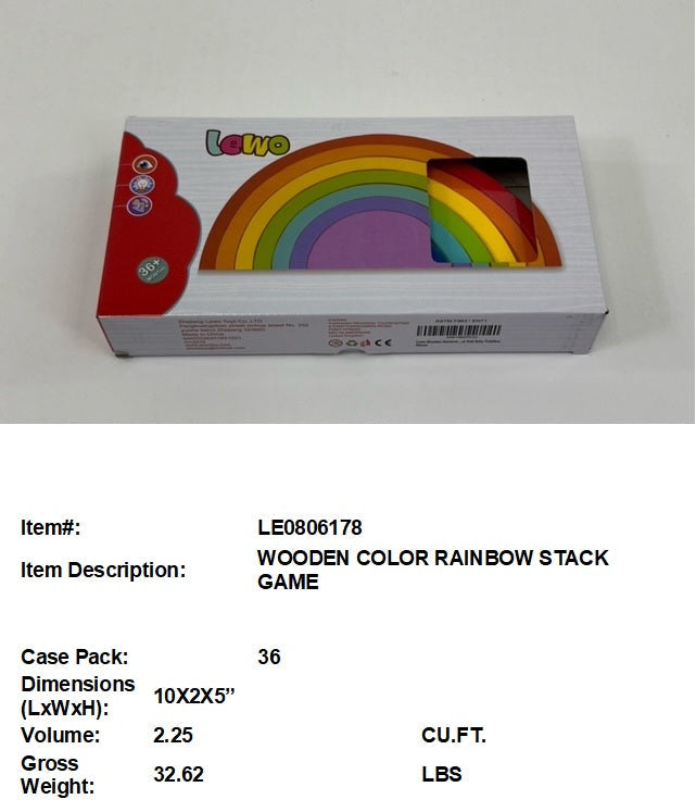 10X2X5"WOODEN COLOR RAINBOW SORT GAME