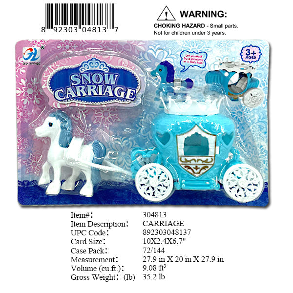 10X6.7X2.4"PULL N GO HORSE+PINK CARRIAGE