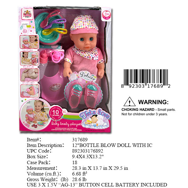 13.2X9.4X4.3"12"IC BABY DOLL PLAY SET WBX