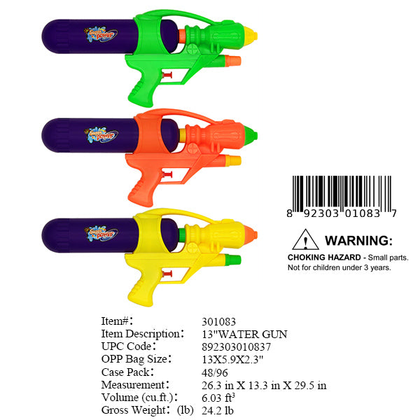 13X5.9X2.3" 13"WATER GUN 3/A COL
