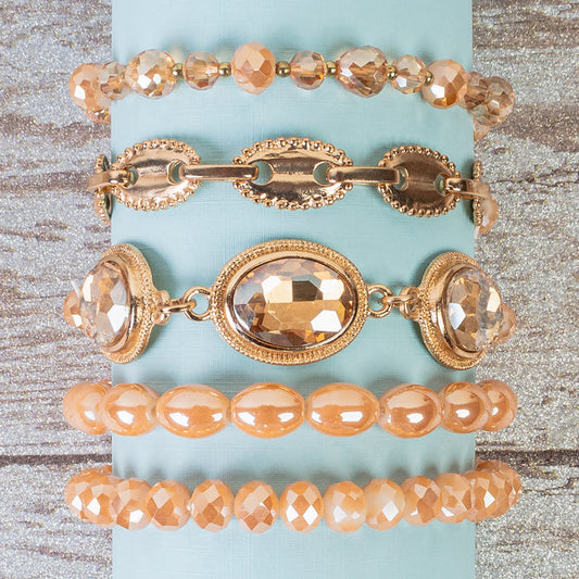 1423 - Beaded Stacked Bracelets - Champagne