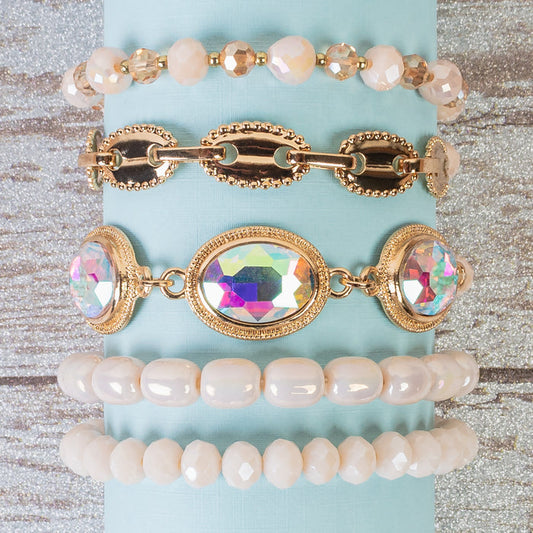 1423 - Beaded Stacked Bracelets - White