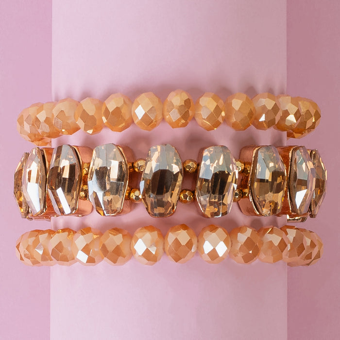 1425 - Beaded Stacked Bracelets - Champagne