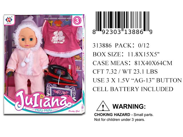 15X11.8X5"14"B/O IC JULIANA BABY DOLL DRESS PLAY S