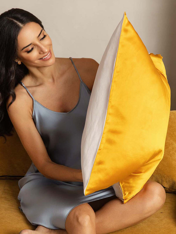 [Gold+LightBeige] SilkSilky 19Momme Pure Silk Pillowcase 002