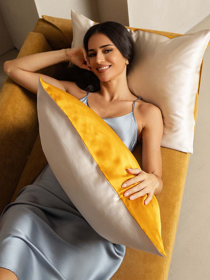 [Gold+LightBeige] SilkSilky 19Momme Pure Silk Pillowcase 003