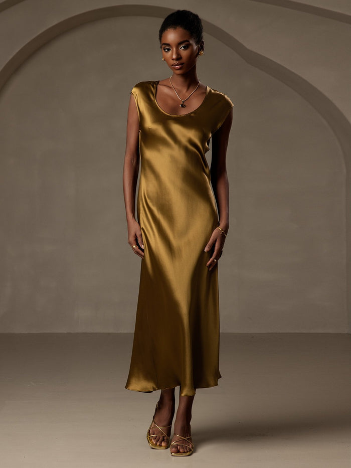 [Brown] SilkSilky  Cap Sleeve Dress 001