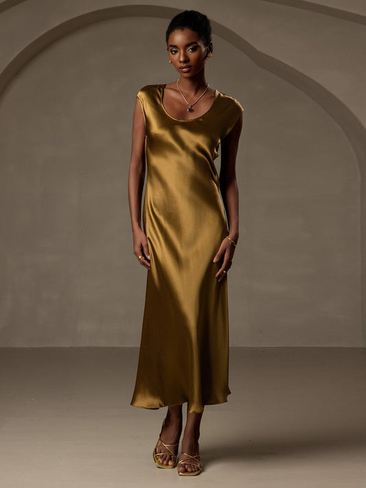[Brown] SilkSilky  Cap Sleeve Dress 001