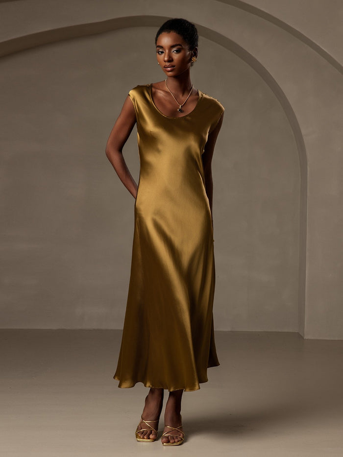 [Brown] SilkSilky  Cap Sleeve Dress 004