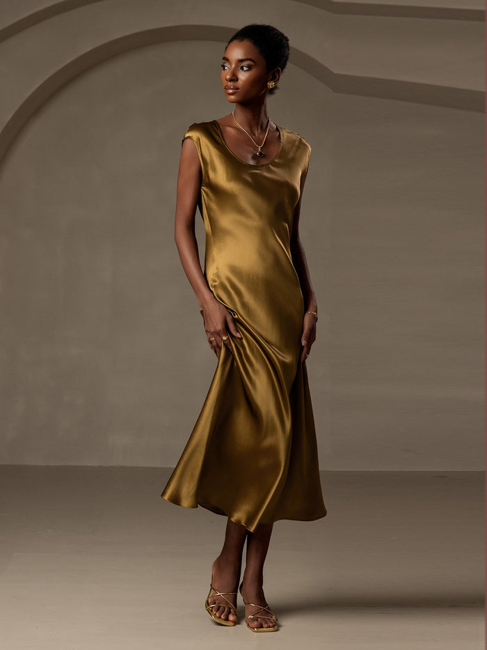[Brown] SilkSilky  Cap Sleeve Dress 006