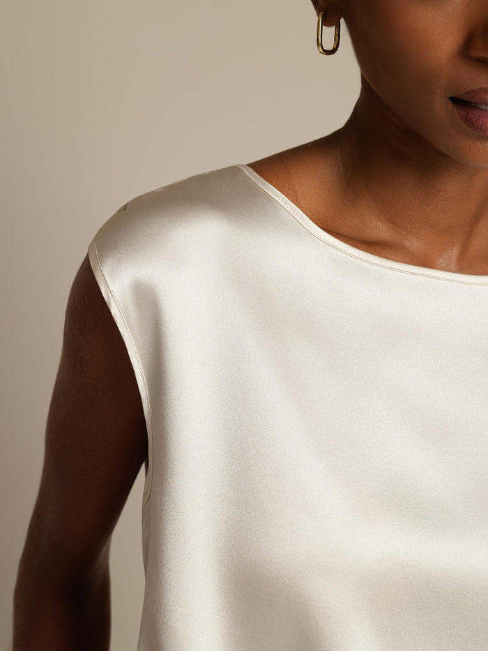 [White] SilkSilky  Cap Sleeve Round Neck Women's T-Shirt 004