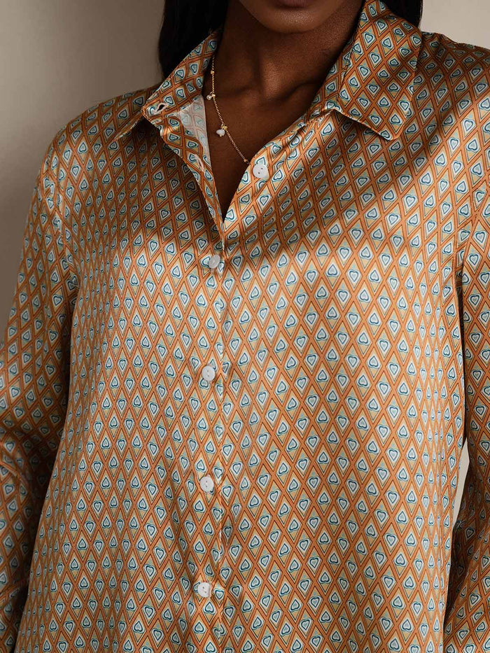 [Floral] SilkSilky  Long Sleeve Lapel Collar Women's Shirts 008