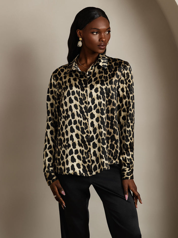 [Leopard] SilkSilky  Long Sleeve Lapel Collar Women's Shirts 003