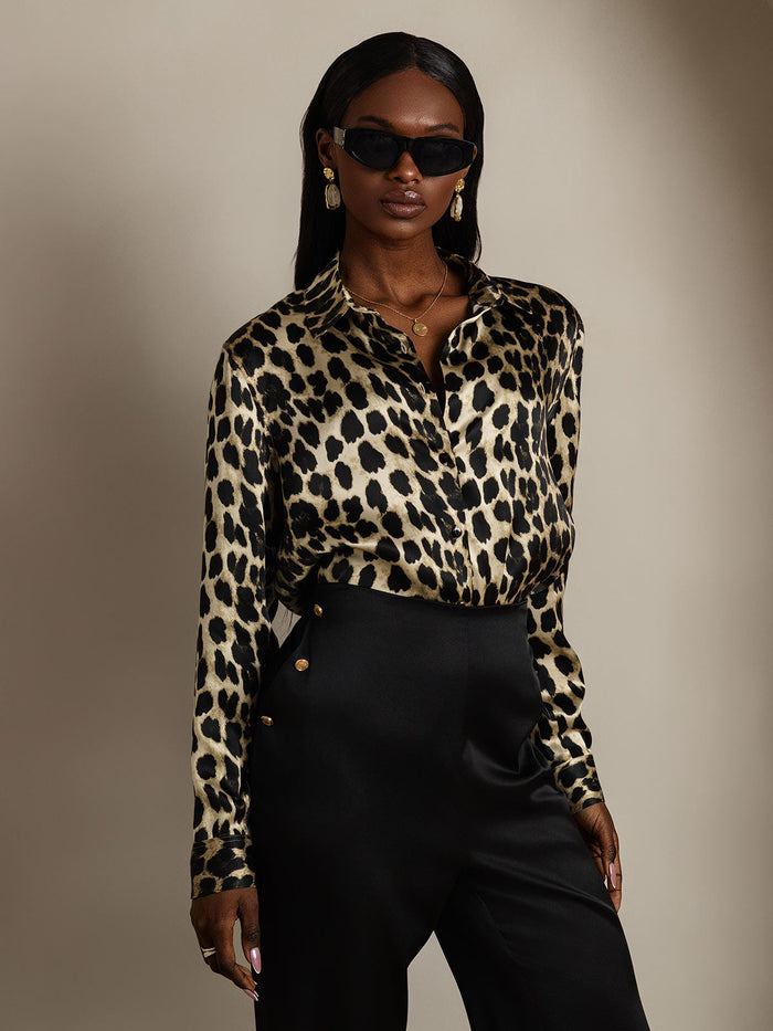 [Leopard] SilkSilky  Long Sleeve Lapel Collar Women's Shirts 004