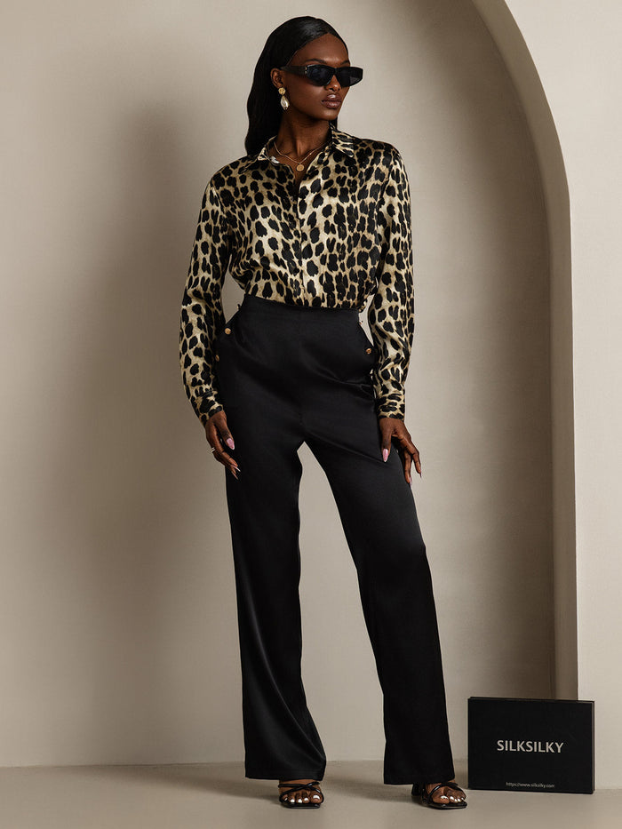 [Leopard] SilkSilky  Long Sleeve Lapel Collar Women's Shirts 008