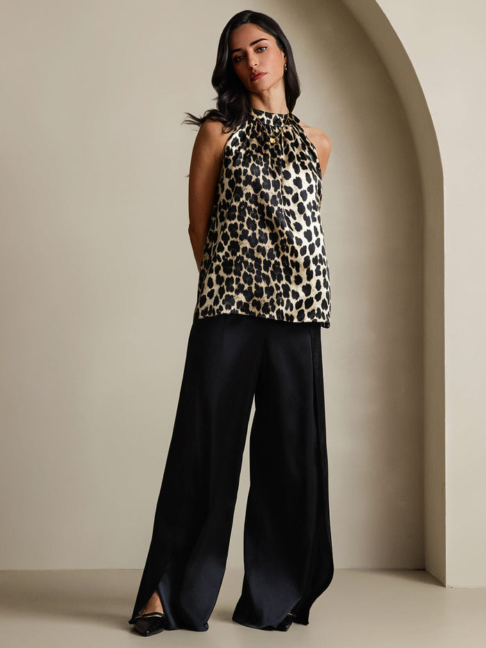 [Leopard] SilkSilky  19Momme Silk Womens T-Shirt 006,