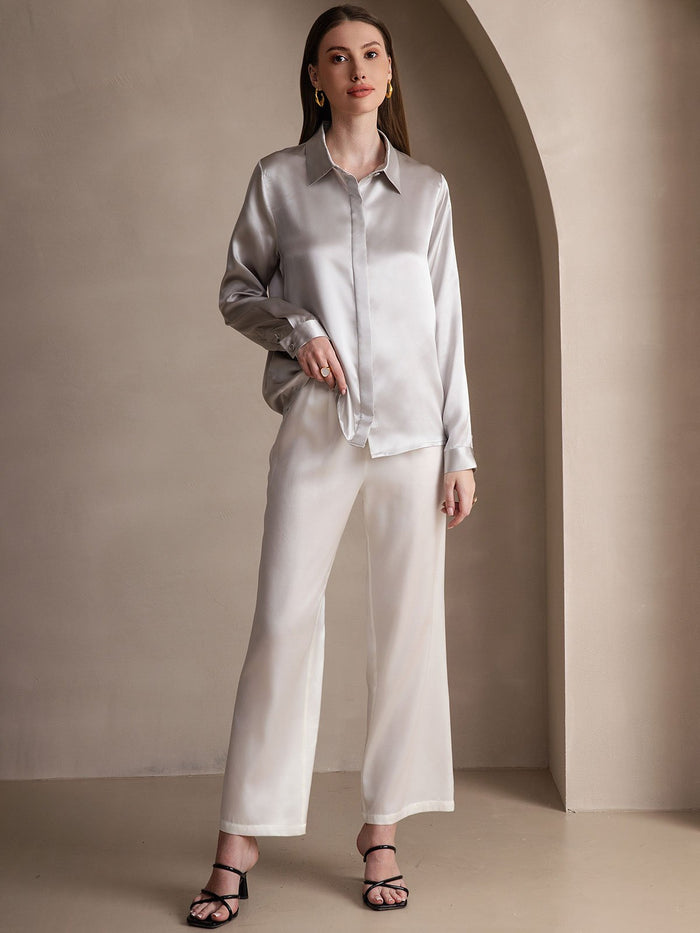 [Light Gray] SilkSilky  Long Sleeve Lapel Collar Women's Shirts 006