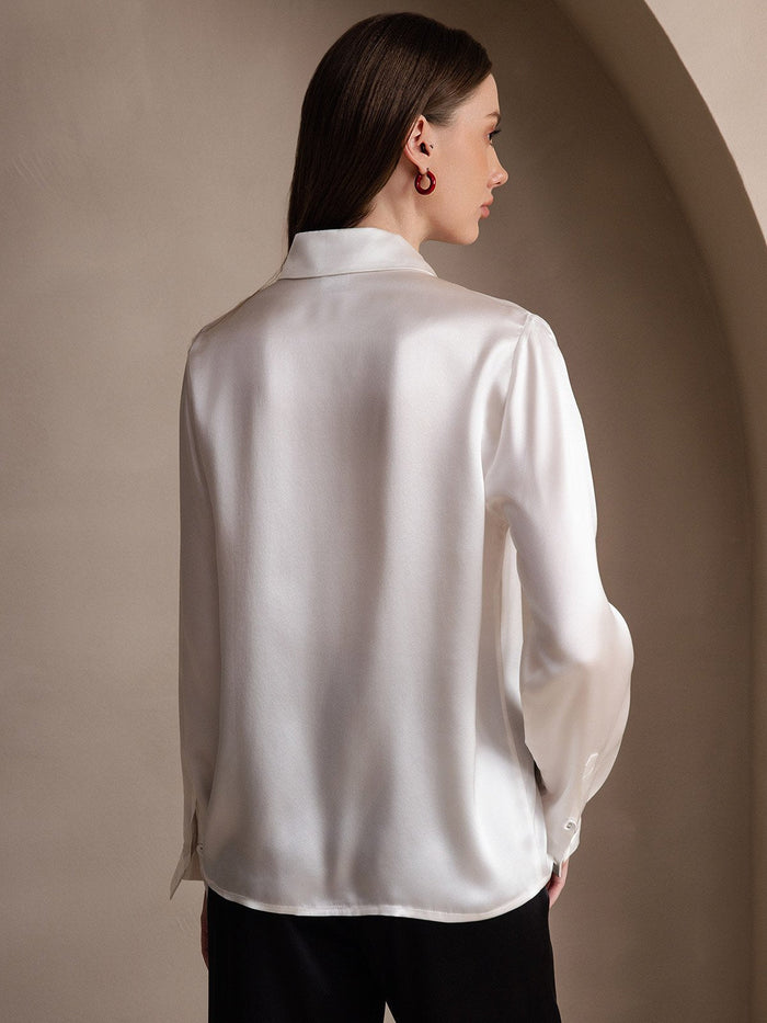 [White] SilkSilky  Long Sleeve Lapel Collar Women's Shirts 002