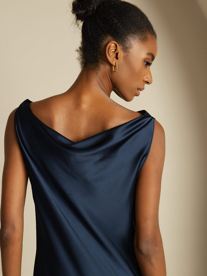 [Dark Blue] SilkSilky  Sleeveless Cowl Neck Dress 004
