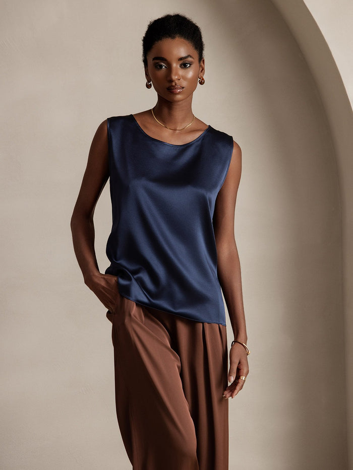 [Dark Blue] SilkSilky  Sleeveless Round Neck Camisole Top 001