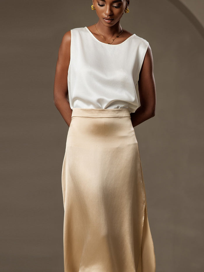 [White] SilkSilky  Sleeveless Round Neck Camisole Top 003