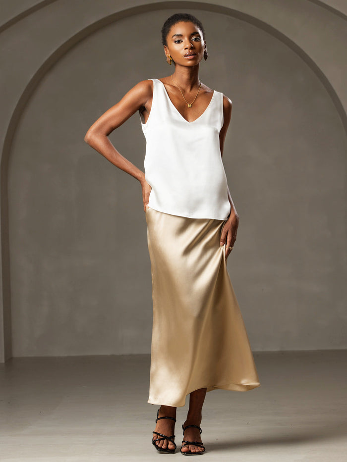 [White] SilkSilky  Sleeveless V Neck Camisole Top 002