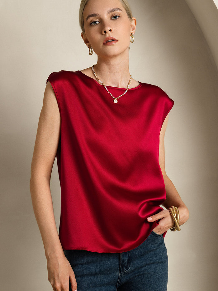 [Wine] SilkSilky  Cap Sleeve Round Neck Women's T-Shirt 003