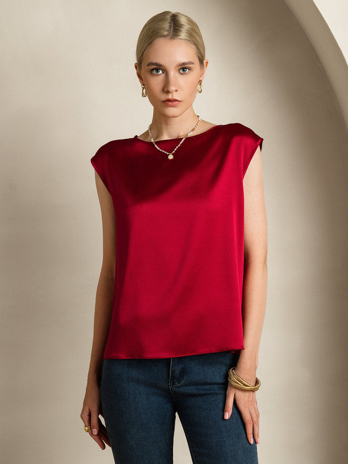 [Wine] SilkSilky  Cap Sleeve Round Neck Women's T-Shirt 004