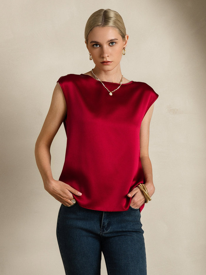 [Wine] SilkSilky  Cap Sleeve Round Neck Women's T-Shirt 006