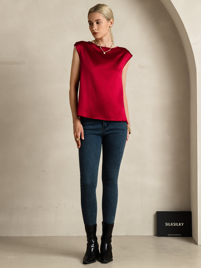 [Wine] SilkSilky  Cap Sleeve Round Neck Women's T-Shirt 007