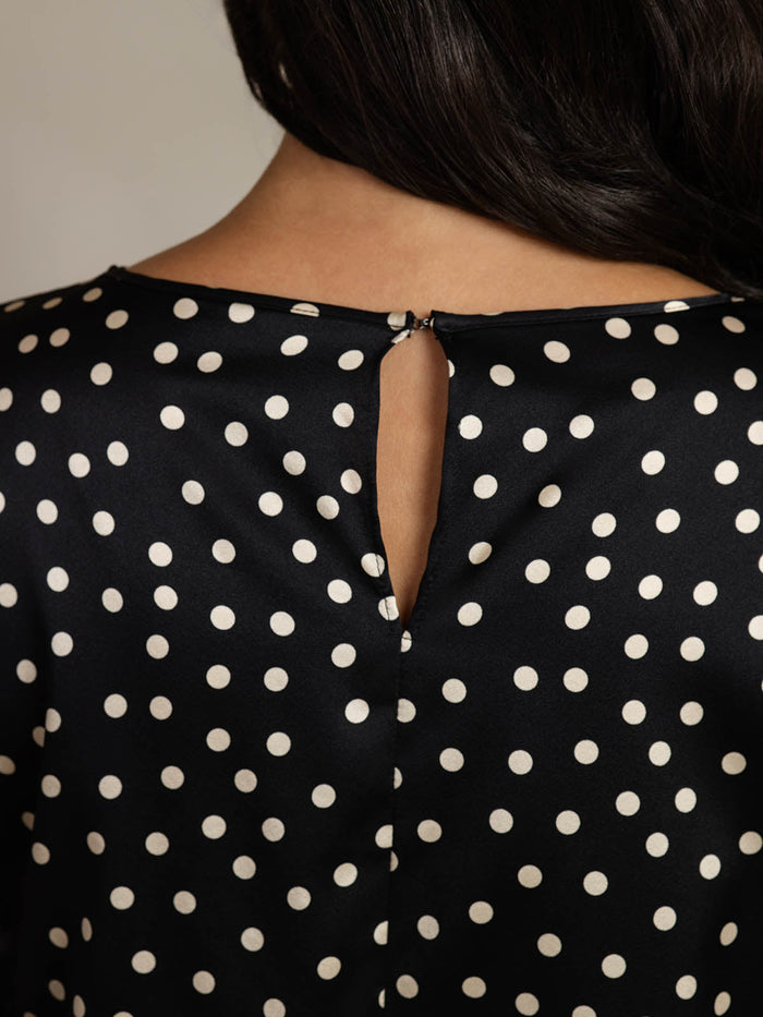 [Polka Dot] SilkSilky  19Momme Silk Long Sleeve Boat Neck Blouse 005