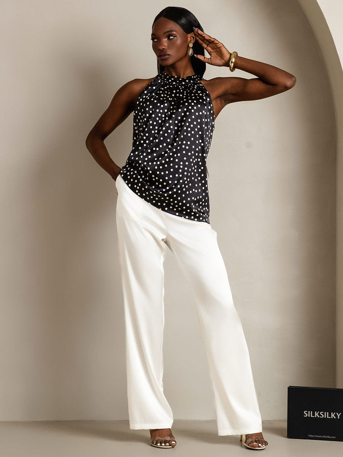 [Polka Dot] SilkSilky  19Momme Silk Womens T-Shirt 006,