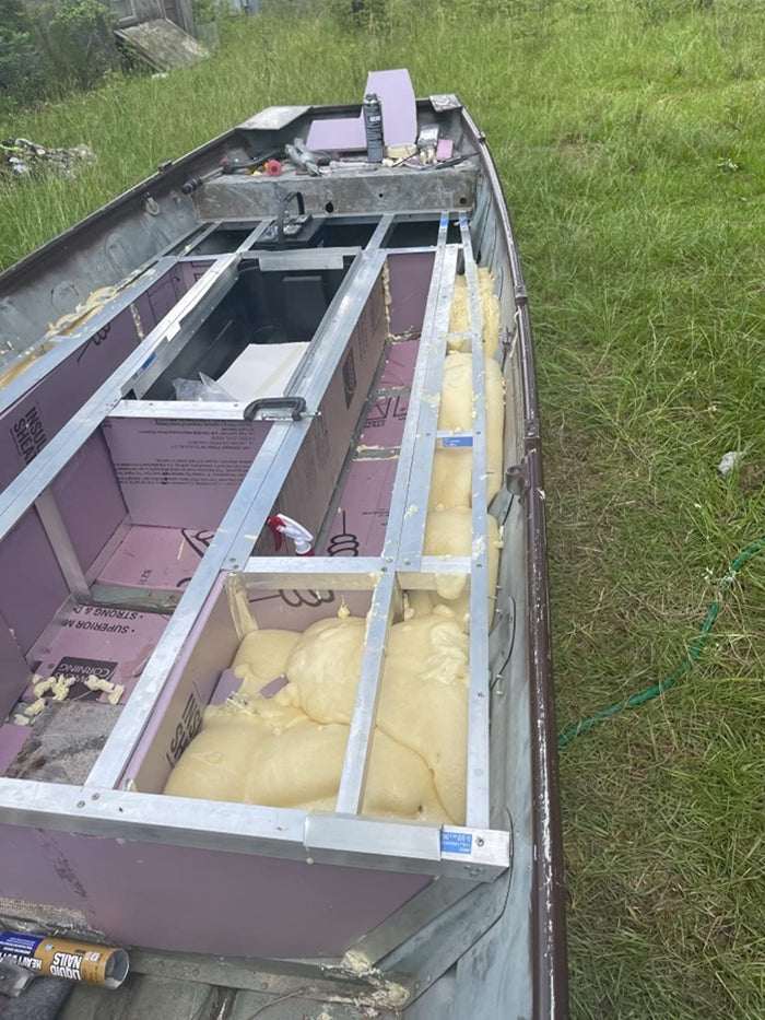 Boat Polyurethane Pour Foam shown cured inside a boat.