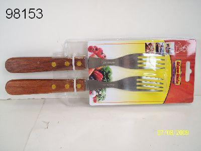 2PC S/S  FORK WOODEN HANDLE