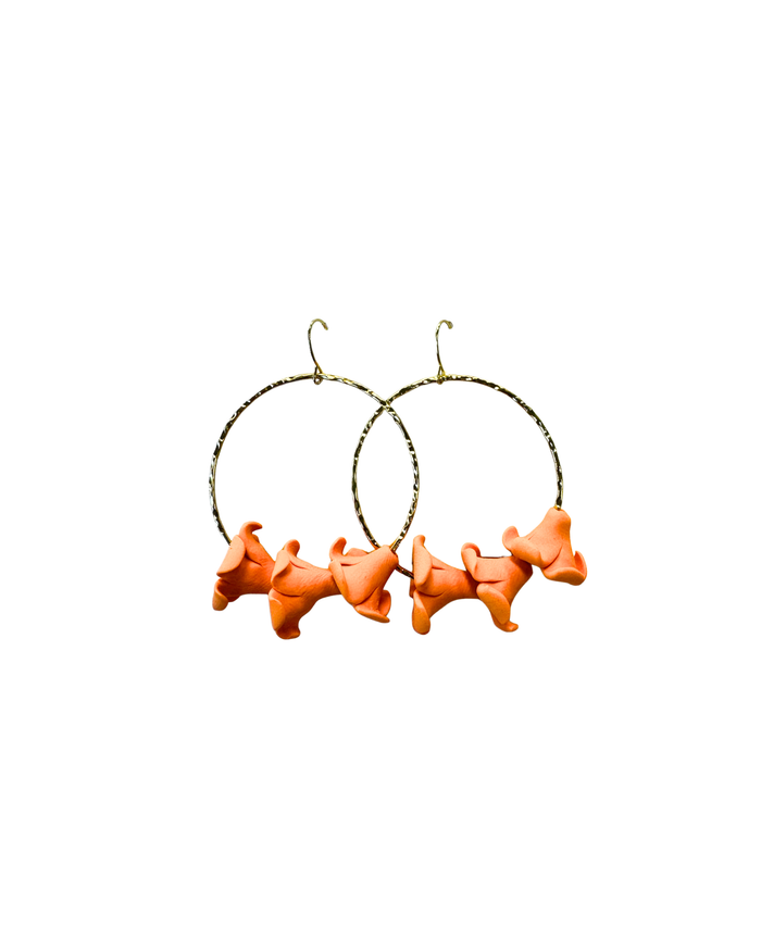 3 Strand Orange Puakenikeni Hoop Earrings