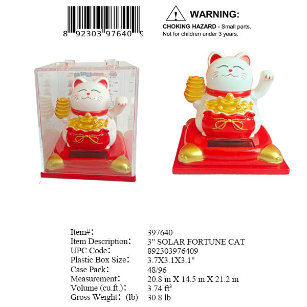 3.7X3.1X3.1"3"SOLAR FORTUNE LUCKY CAT