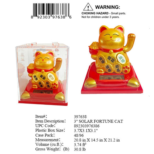 3.7X3.1X3.1"3"SOLAR FORTUNE LUCKY CAT