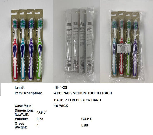 4X9.5"4PK ADULT MEDIUM TOOTH BRUSH SET