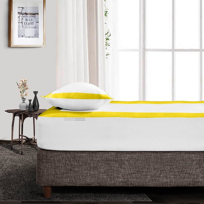 600 TC Yellow - white two tone fitted sheets