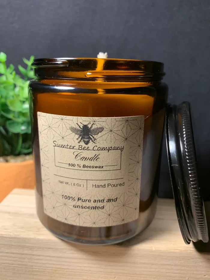 8 oz Beeswax Candle in Amber Glass Jar