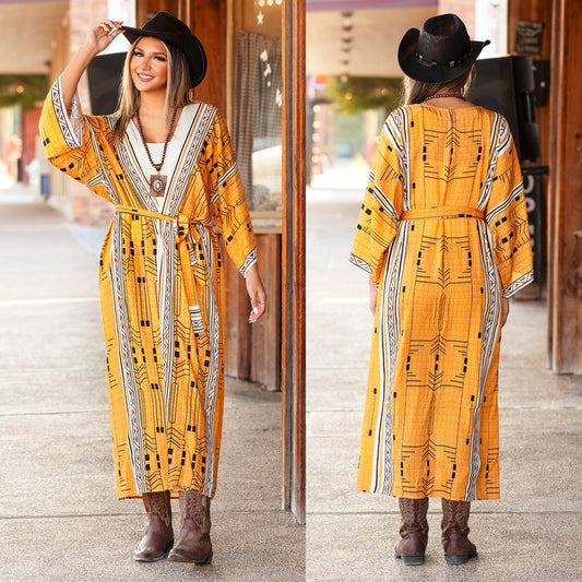 8934 - Geometric Print Duster - Yellow
