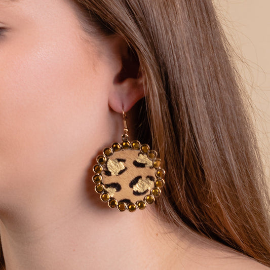 93176 - Animal Print Drop Earrings - Gold