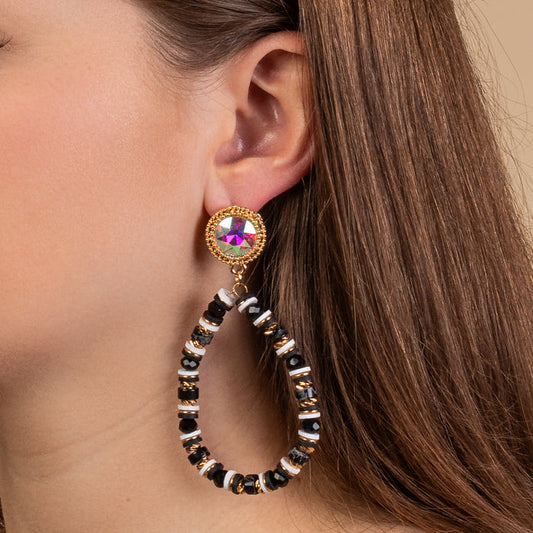 93198 - Beaded Hoop Earrings - Black