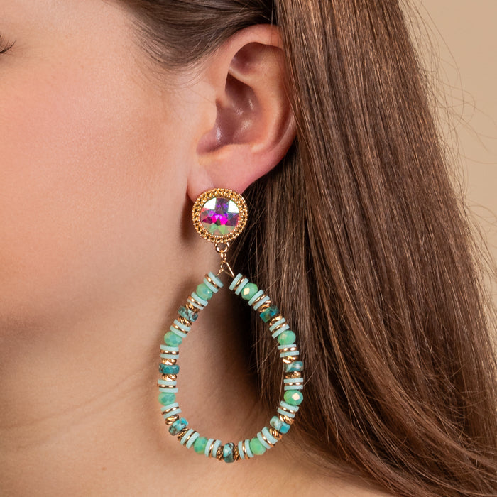 93198 - Beaded Hoop Earrings - Mint Green