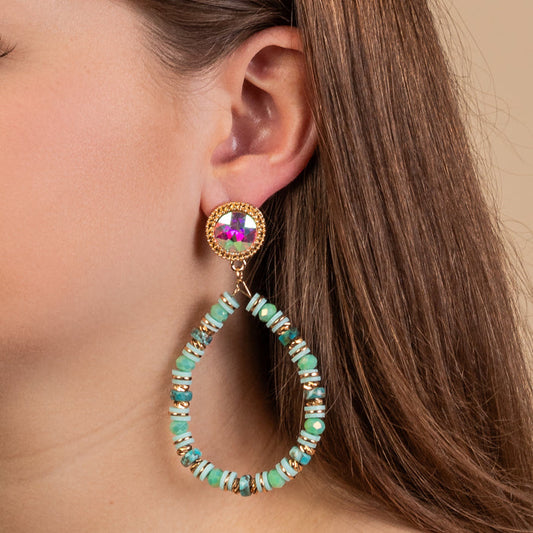 93198 - Beaded Hoop Earrings - Mint Green
