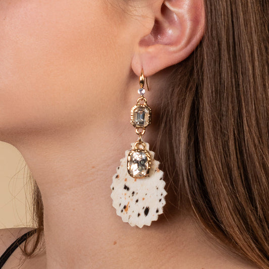 93241 - Animal Print Drop Earrings - White