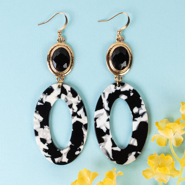 93257 - Oval Acrylic Earrings - Black